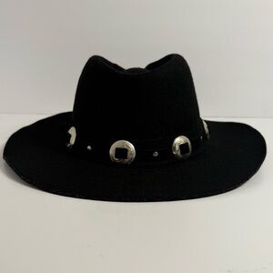 Eddy Bros Hat Cowboy Western Wool Felt Conch Metal Deco Gambler Black Medium USA